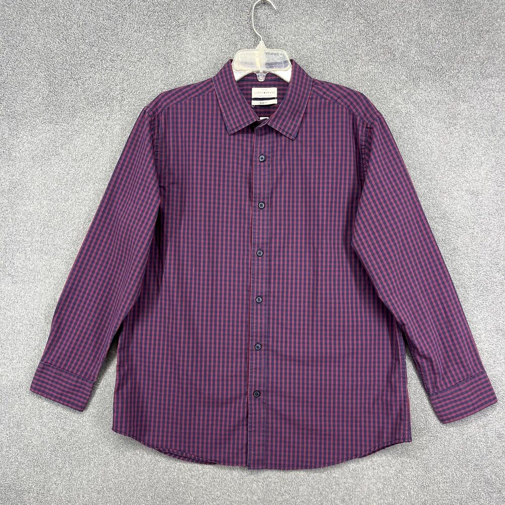 Lucky Brand Shirt Mens Large Red Blue Plaid Slim Fit Button Down‎ Long Sleeve